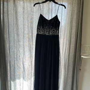 Navy blue sequin prom dress